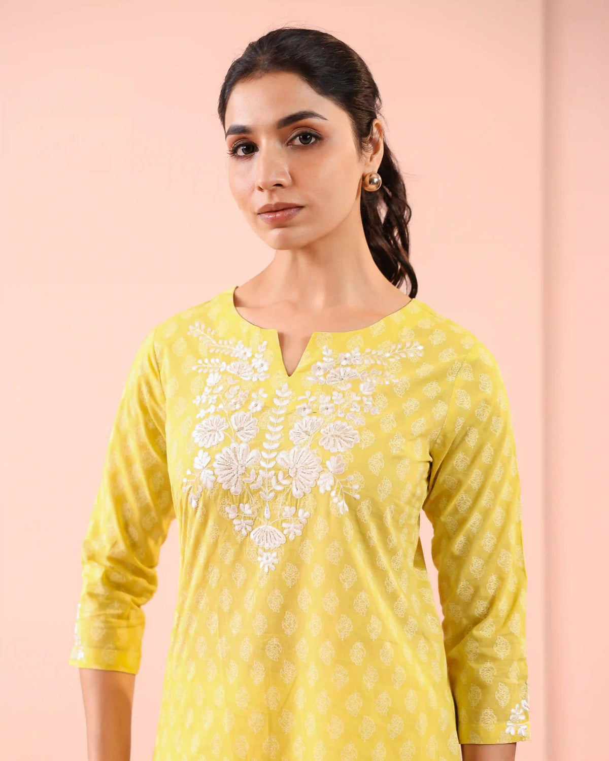 MUL COTTON KHADI PRINTED CHIKANKARI EMBROIDERY KURTI