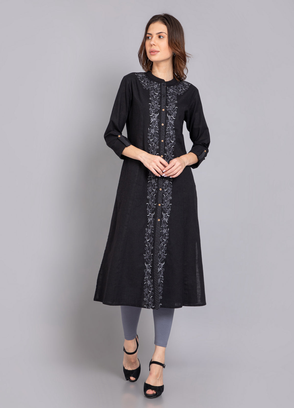P-Line Placket Embroidered Long Kurti