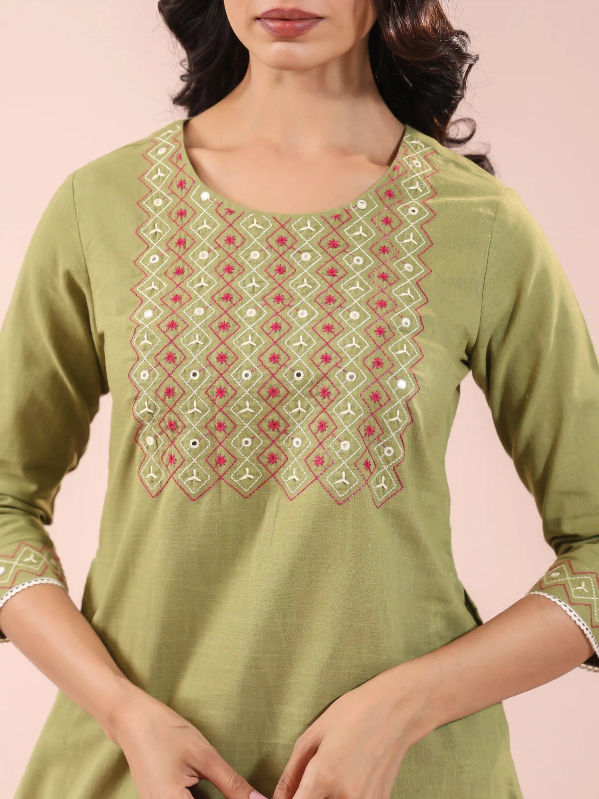 KNEE LENGTH MIRROR EMBROIDERED KURTI