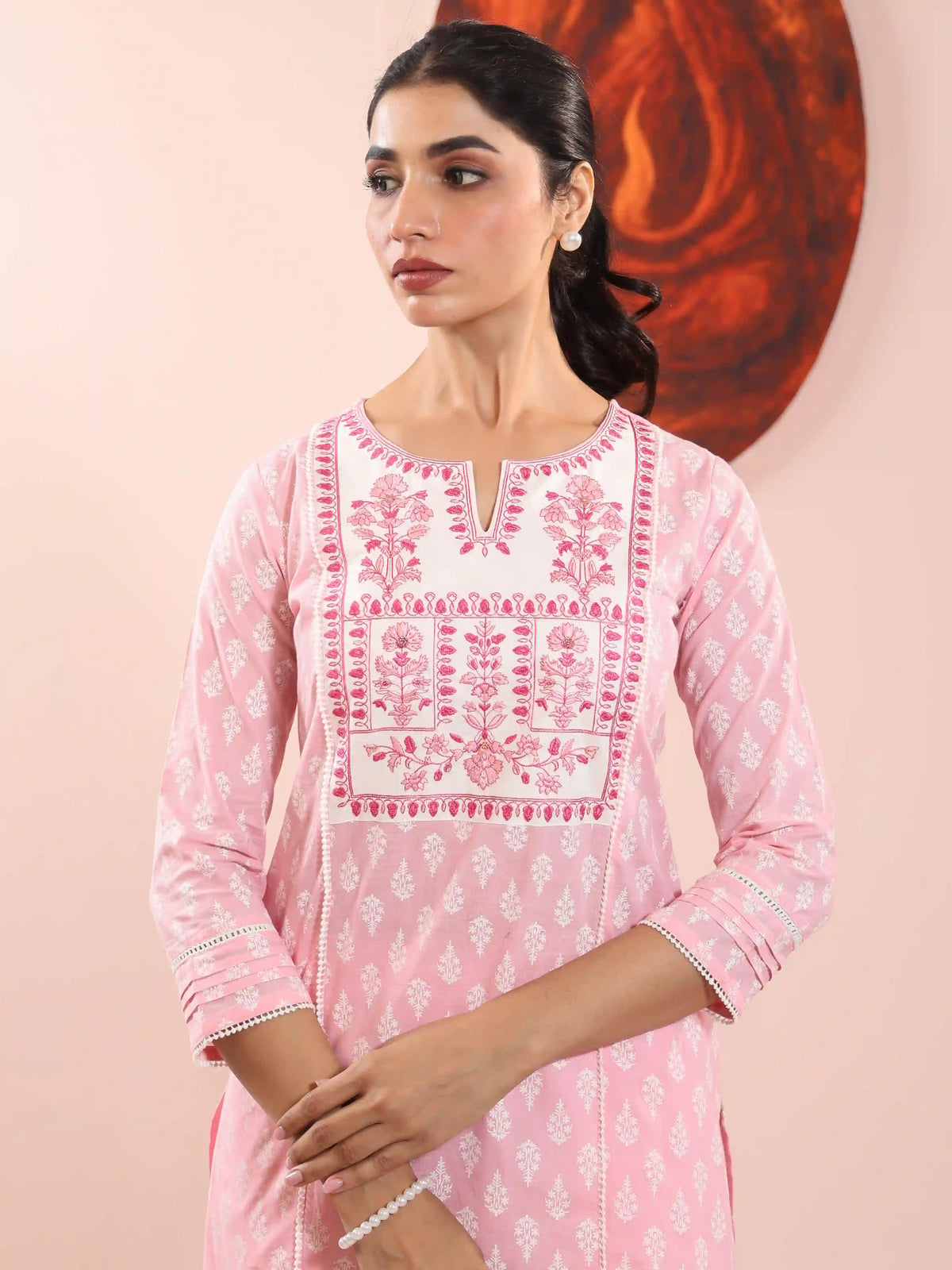Embroidered Mul Cotton Kurta Set with Dupatta