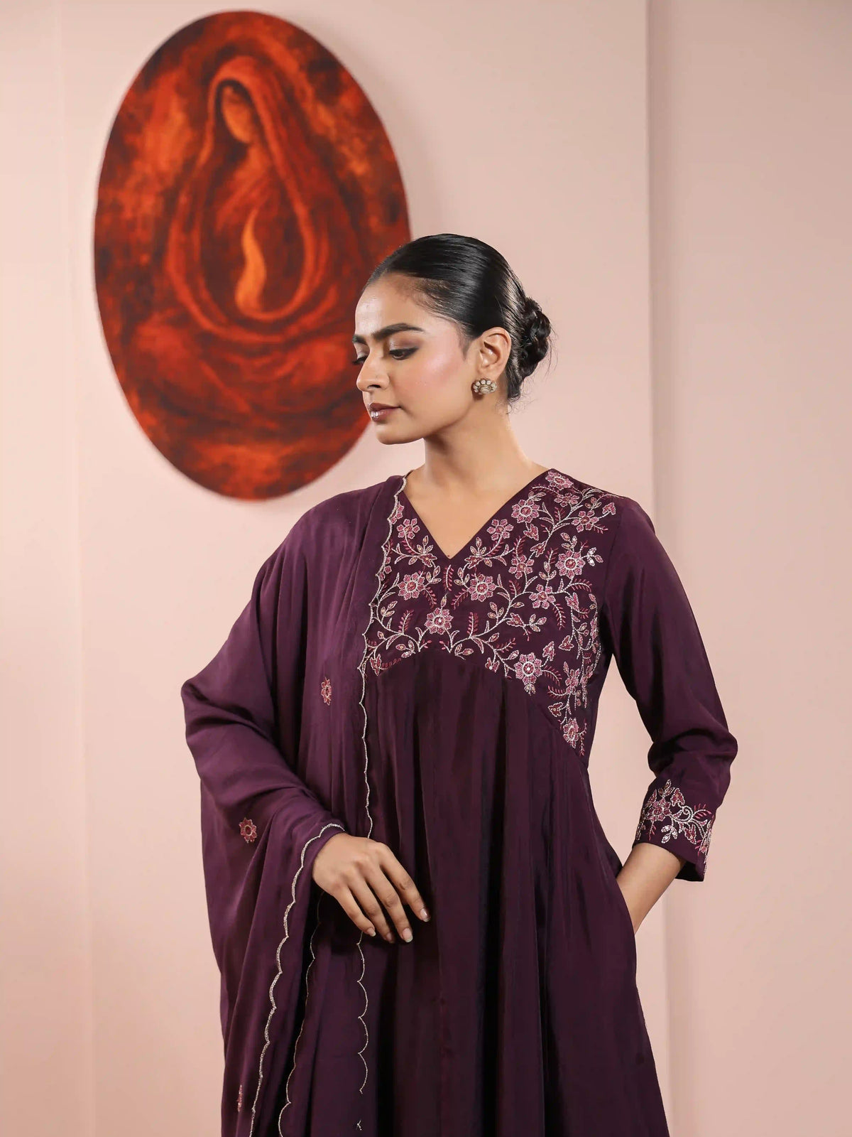 CHIKANKARI EMBROIDERED 3PC ALIA CUT KALIDAR KURTA SET