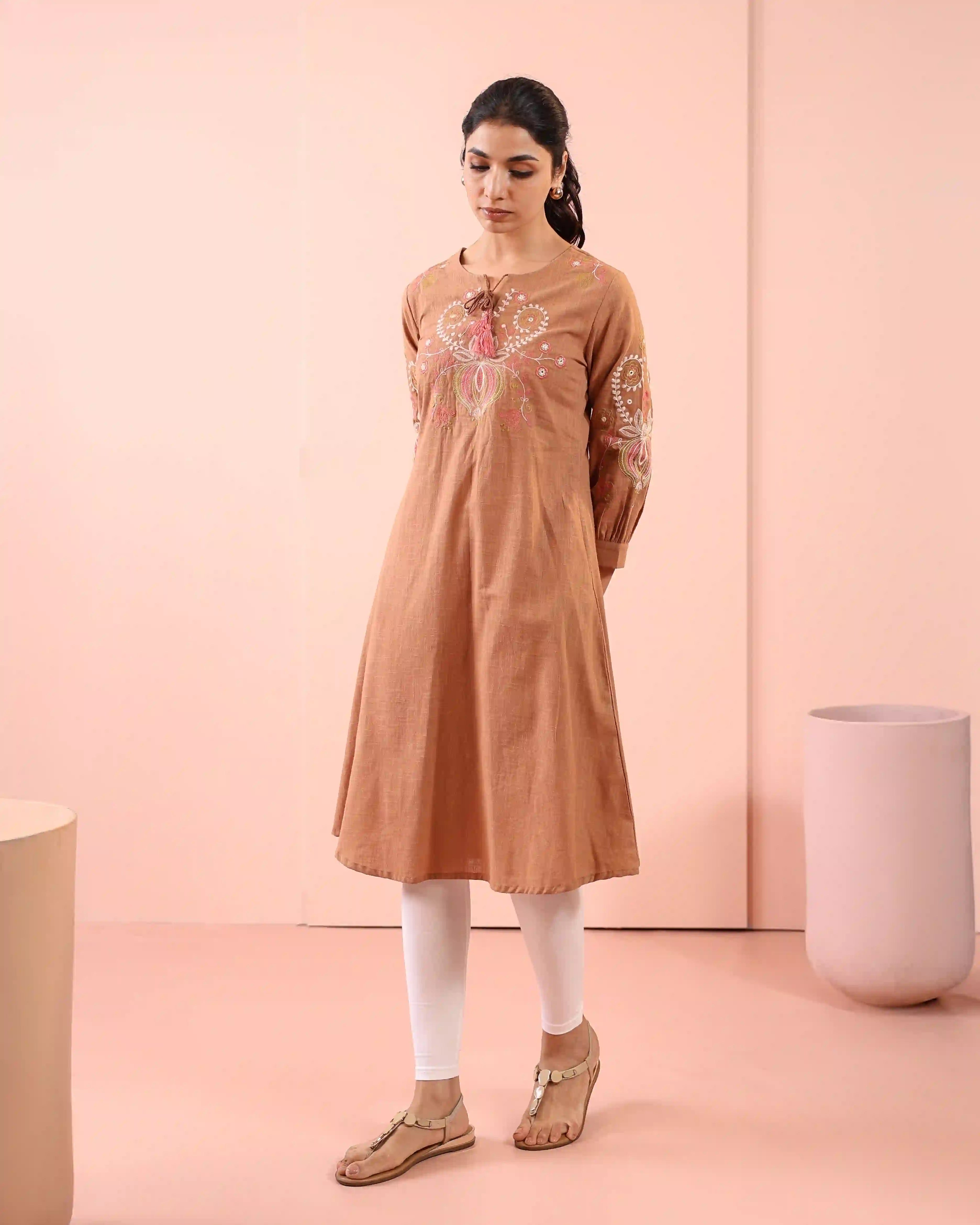 Women Thrush a-line-2pc-kurta-set-detailed-with-craft-embroidered-dori-latkan