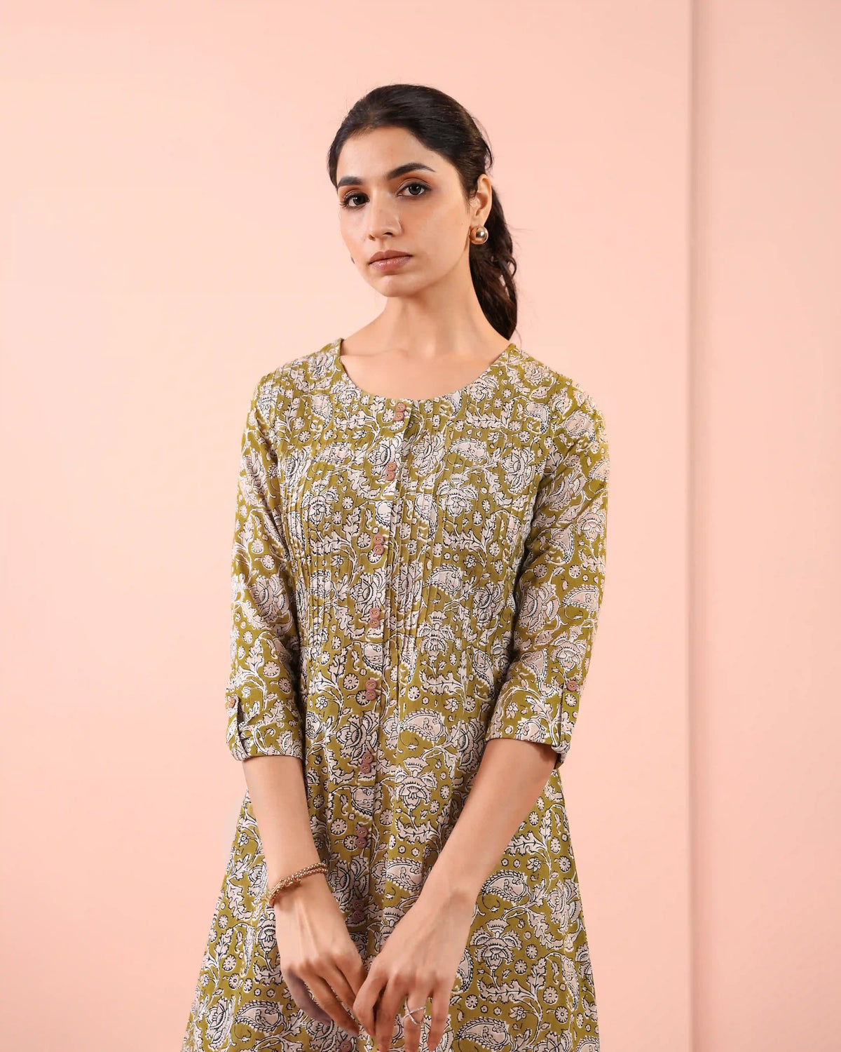 MUL COTTON PINTUCK DETAILED LONG ALINE KURTI