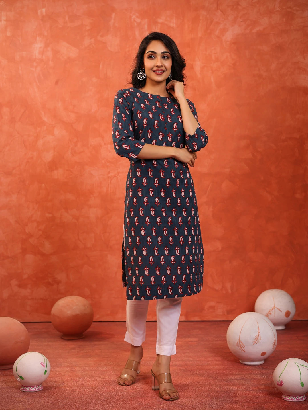 DABU PRINTED BOAT NECK SINGLE KURTI