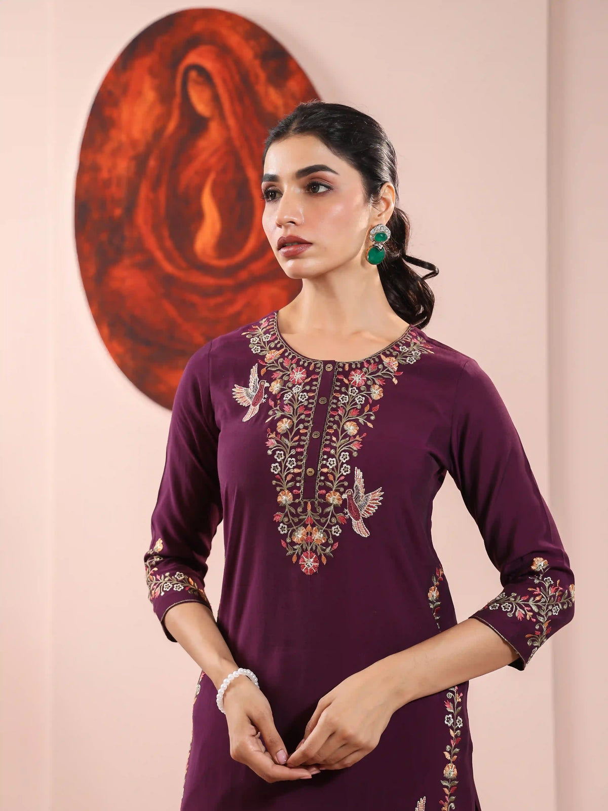 SILK BASE BEAUTIFUL EMBROIDERY 3PC KURTA SET WITH SEQUENCE DETAILS