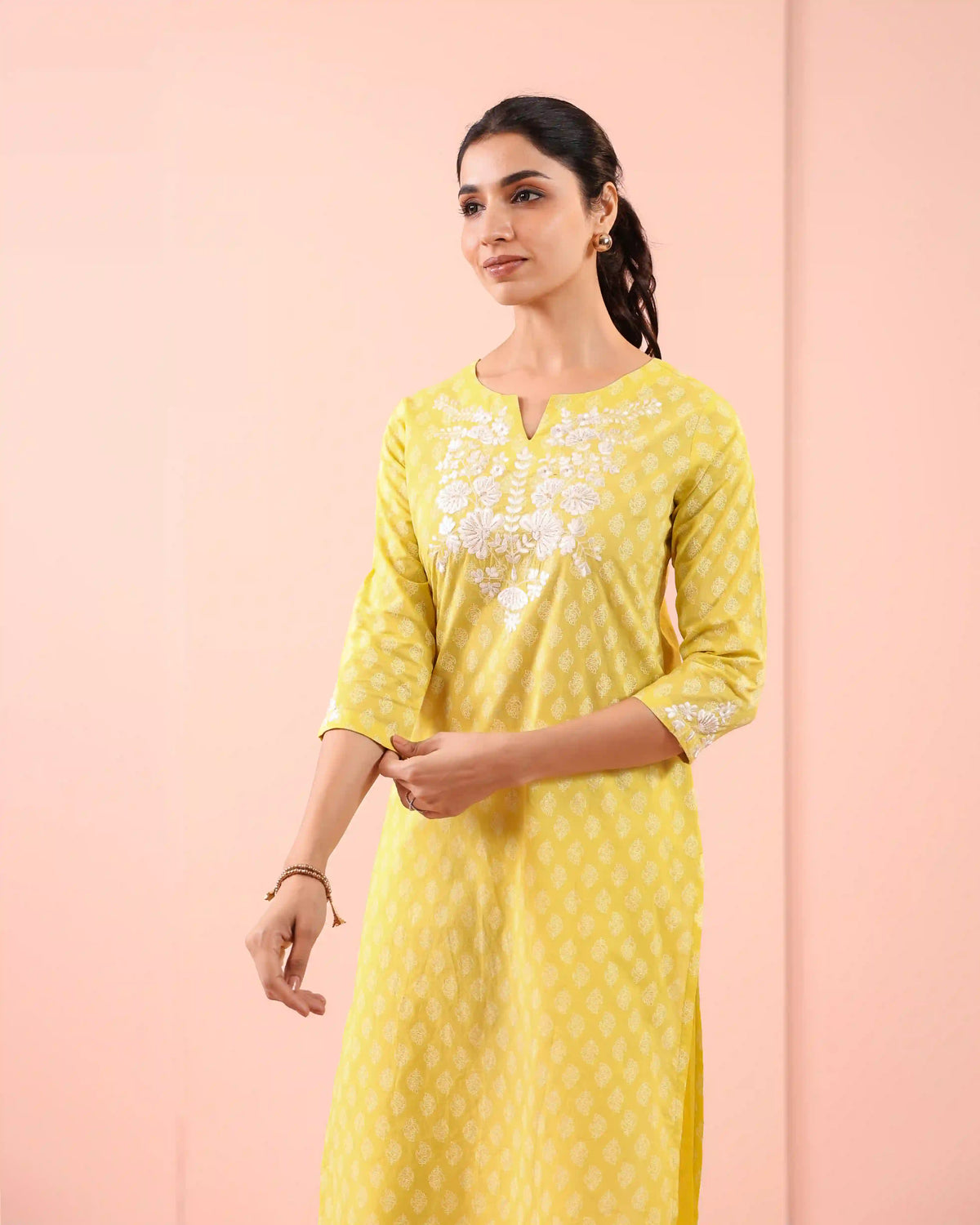 MUL COTTON KHADI PRINTED CHIKANKARI EMBROIDERY KURTI