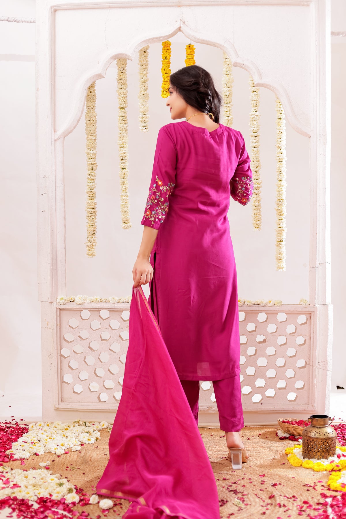 Muslin Silk 3PCS Kurta Pant Set with Embroidery