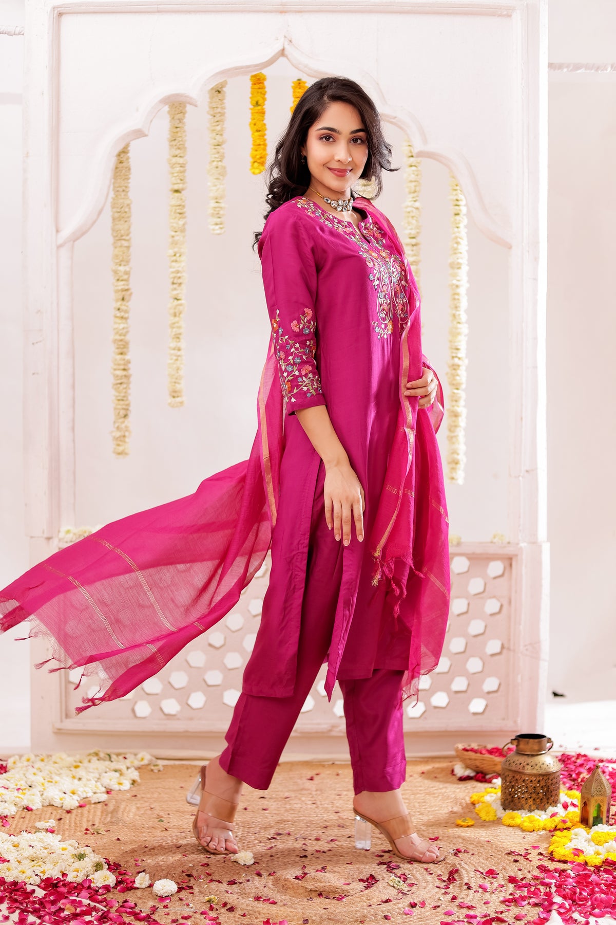 Muslin Silk 3PCS Kurta Pant Set with Embroidery