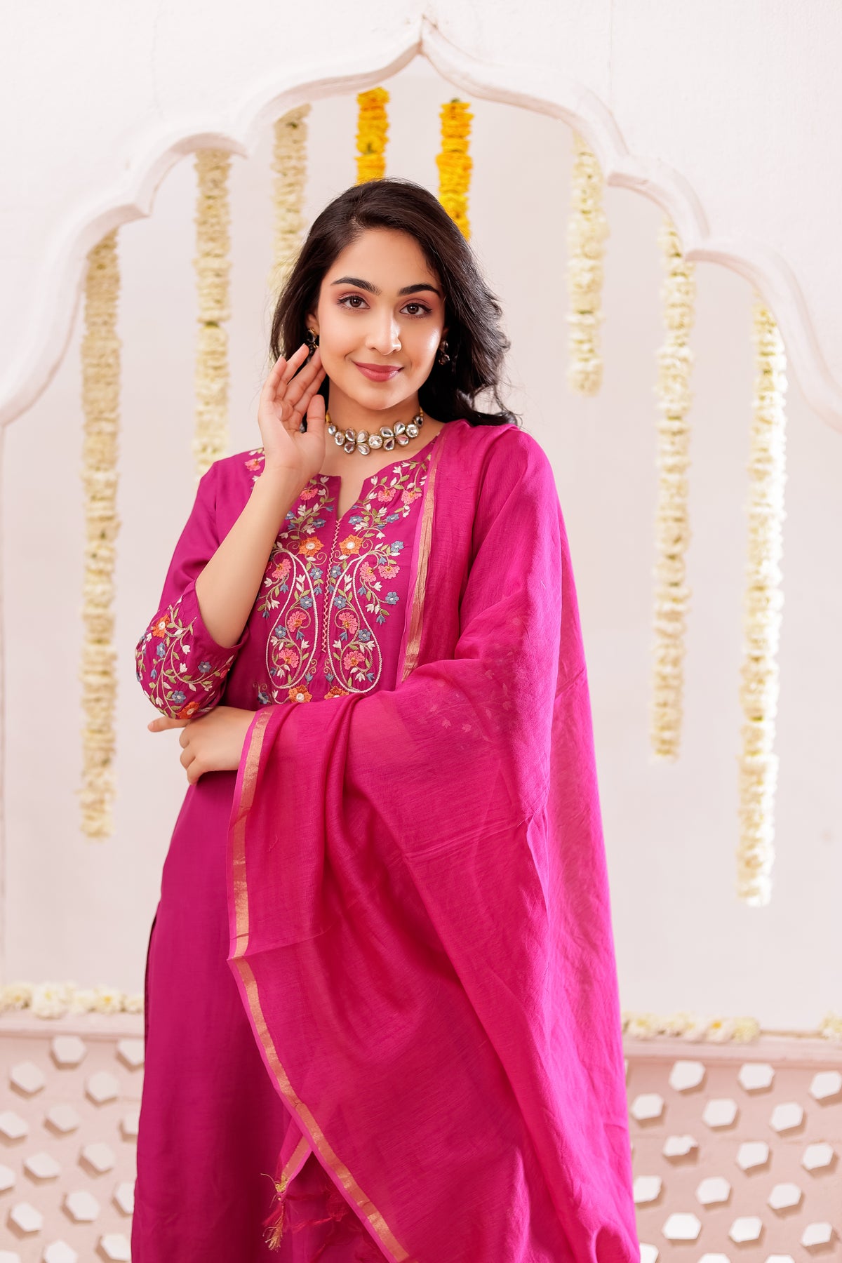 Muslin Silk 3PCS Kurta Pant Set with Embroidery