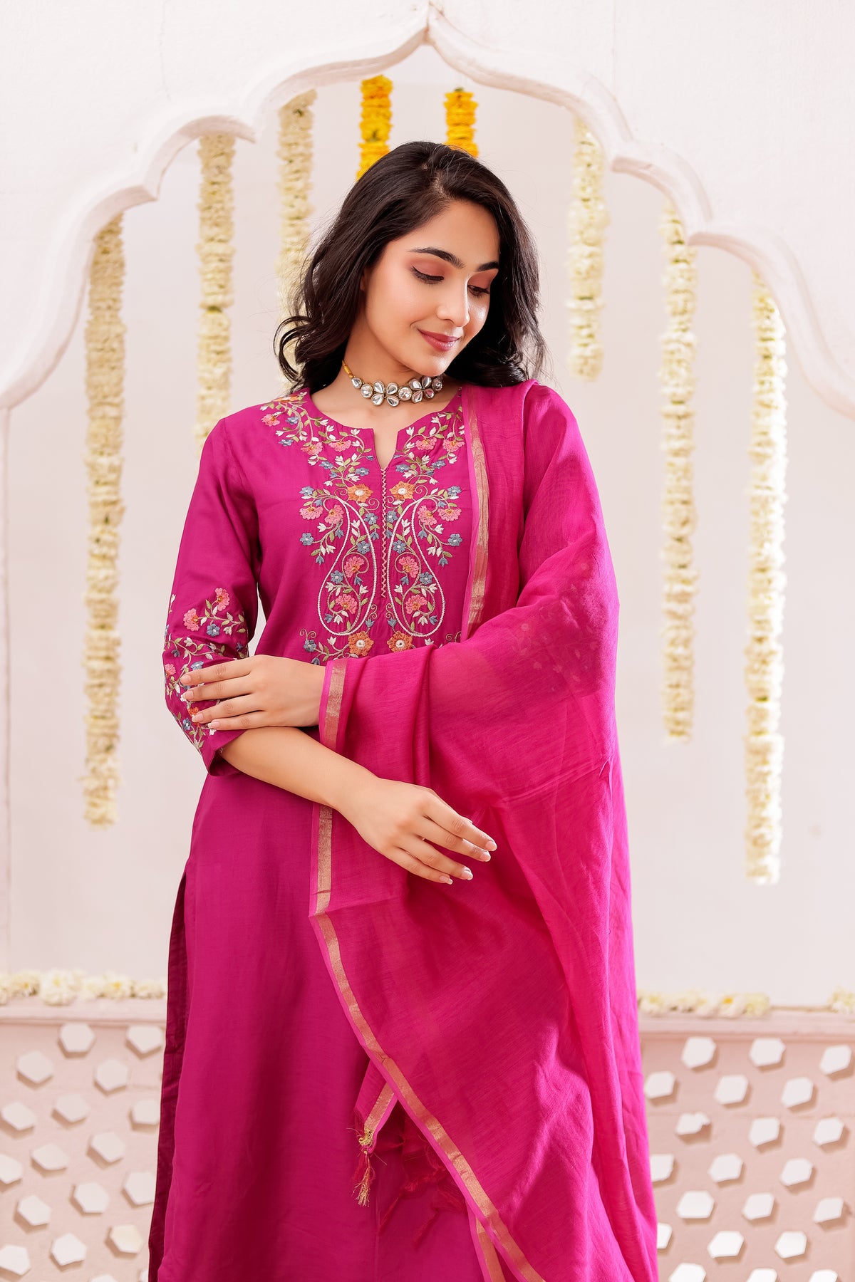 Muslin Silk 3PCS Kurta Pant Set with Embroidery