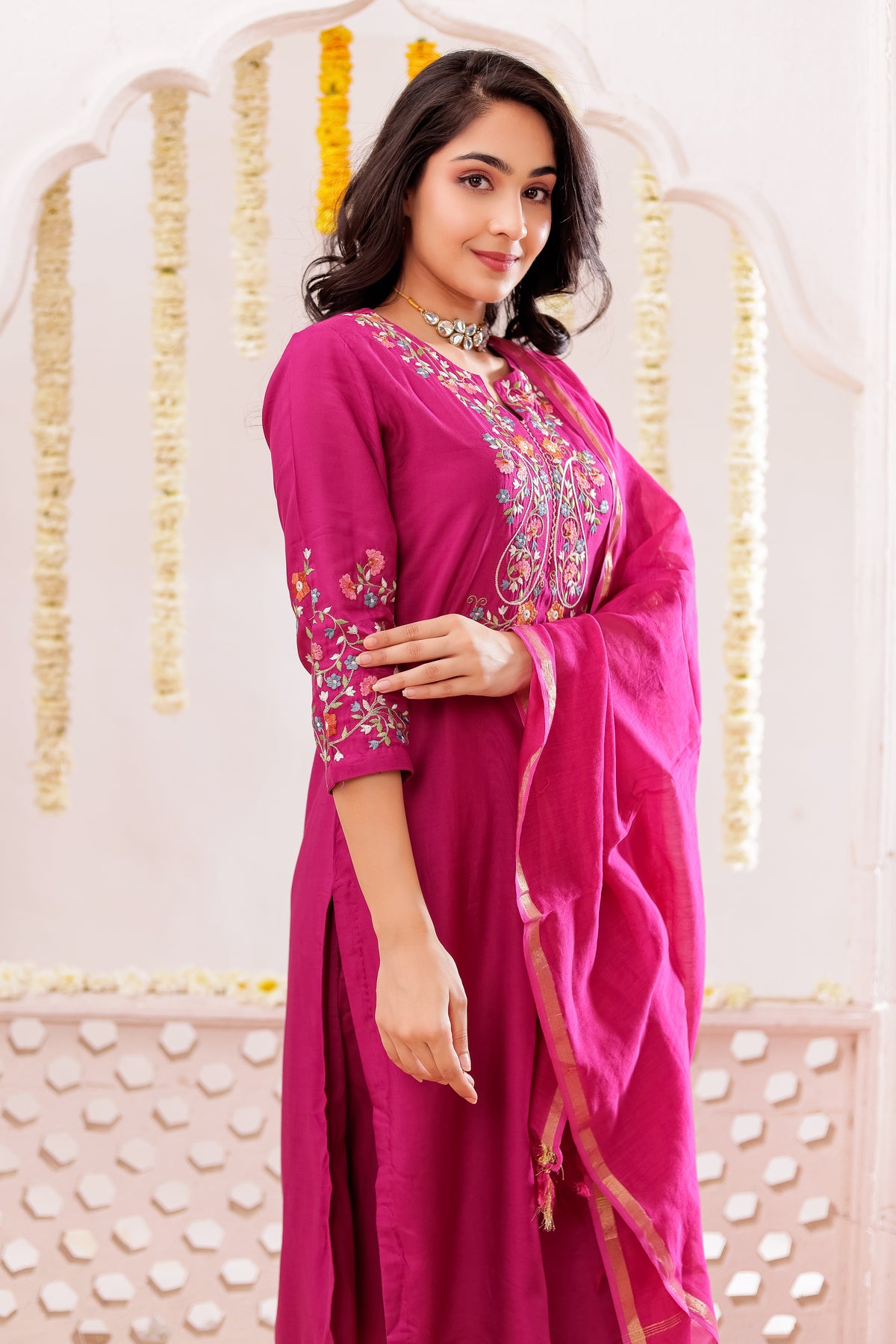 Muslin Silk 3PCS Kurta Pant Set with Embroidery
