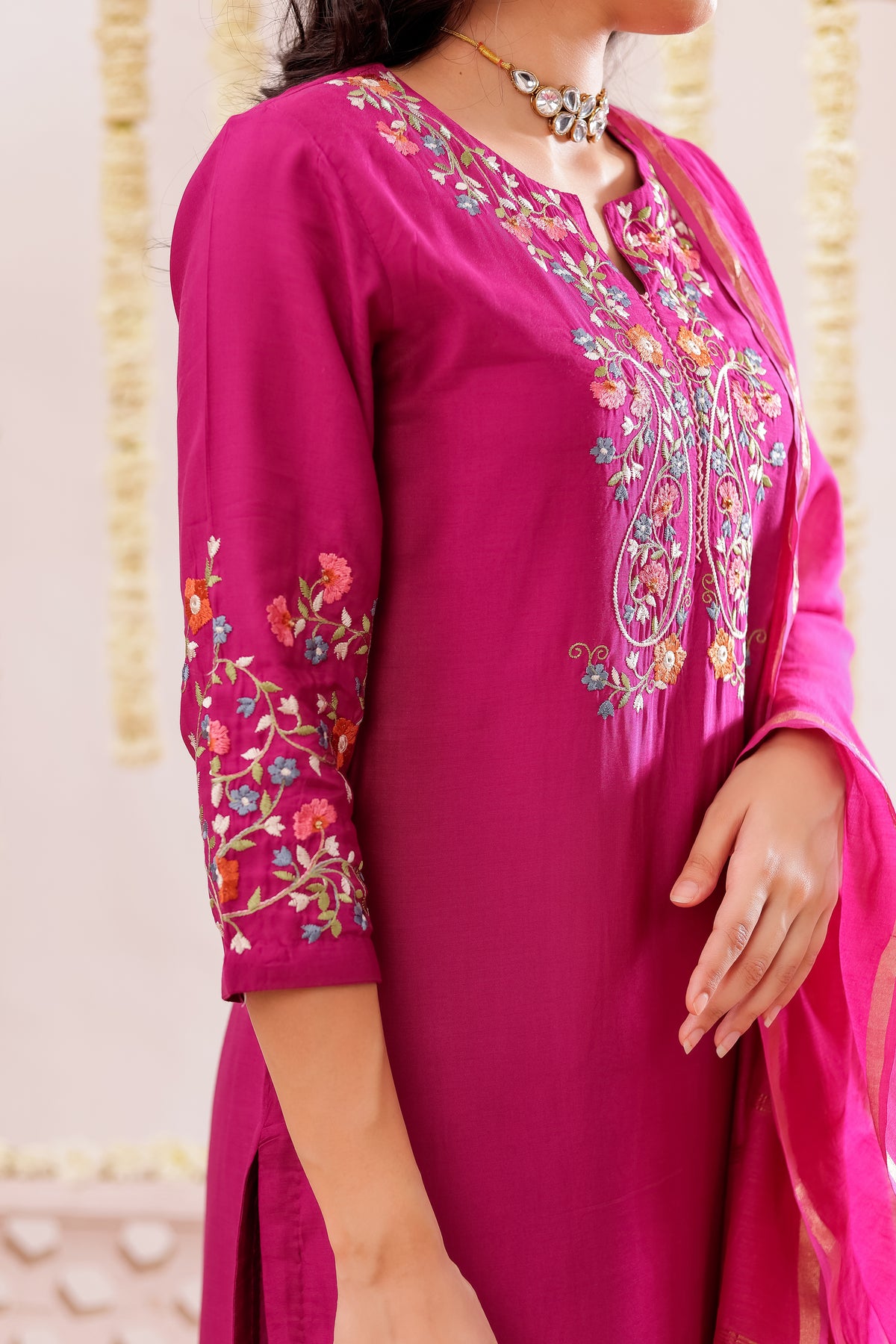 Muslin Silk 3PCS Kurta Pant Set with Embroidery