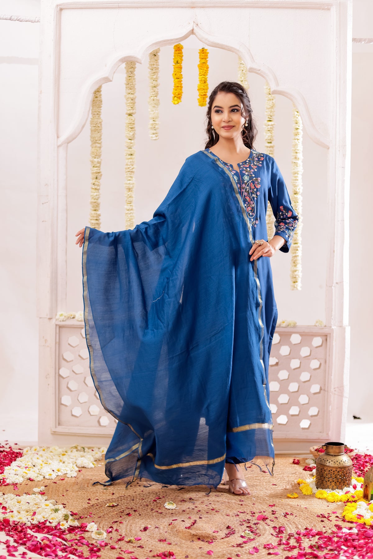 Muslin Silk 3PCS Kurta Pant Set with Embroidery