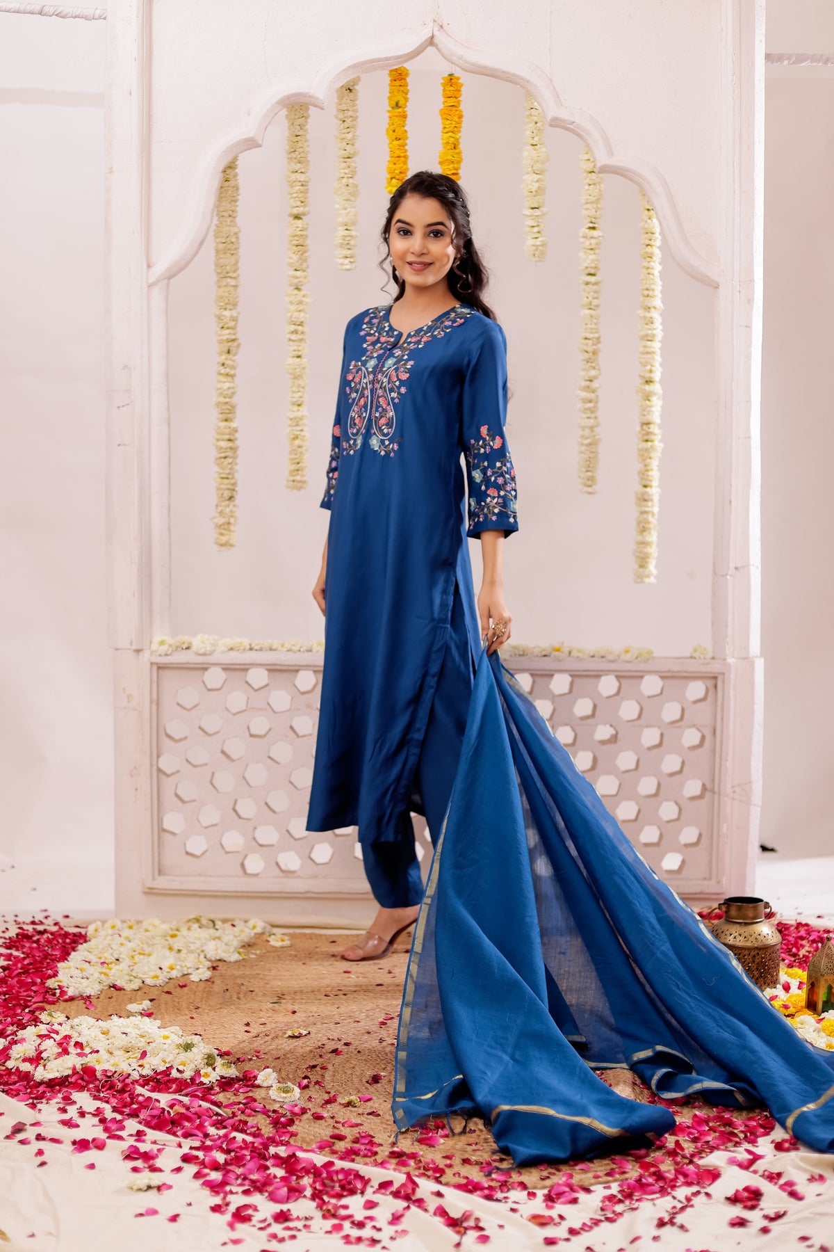 Muslin Silk 3PCS Kurta Pant Set with Embroidery