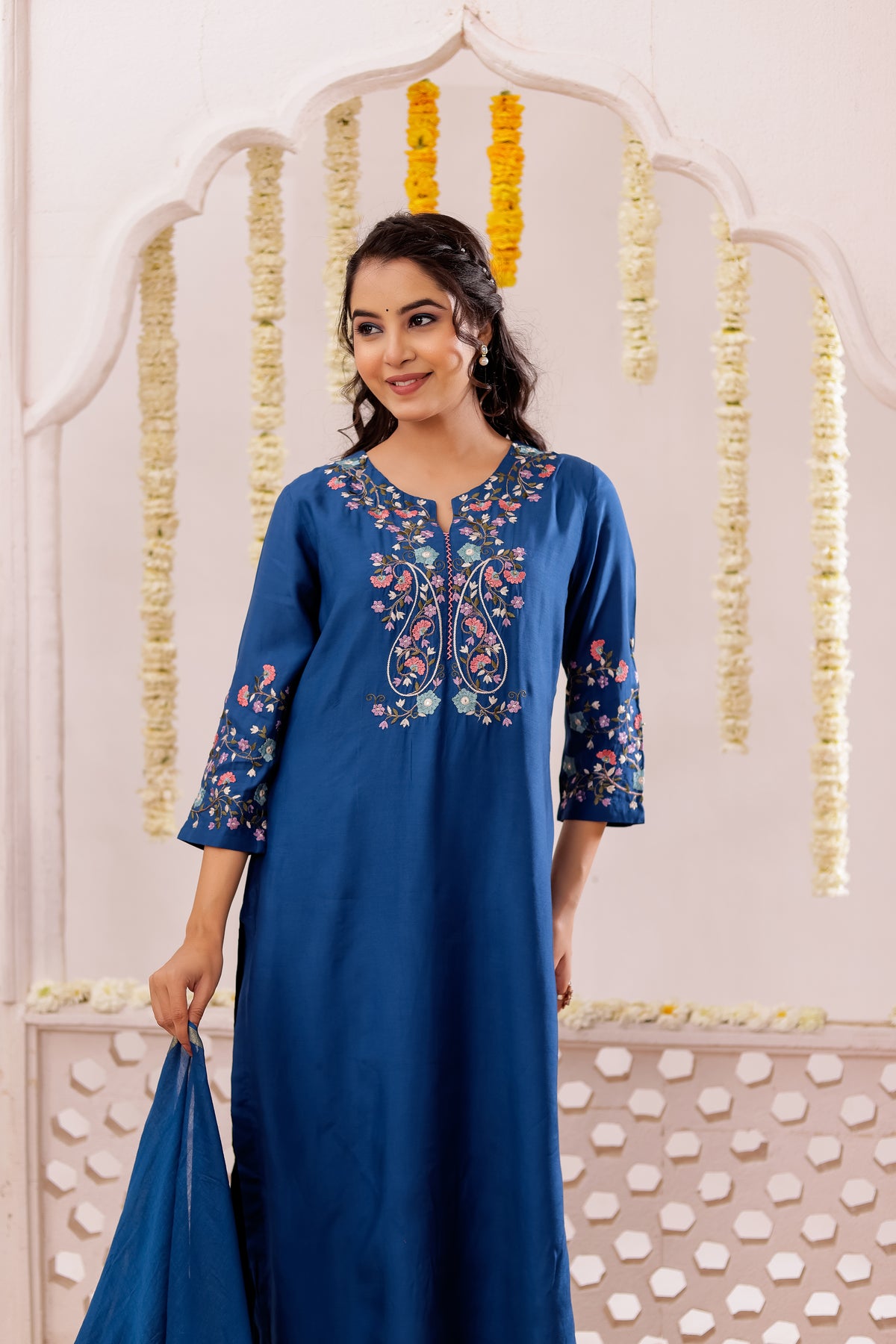 Muslin Silk 3PCS Kurta Pant Set with Embroidery