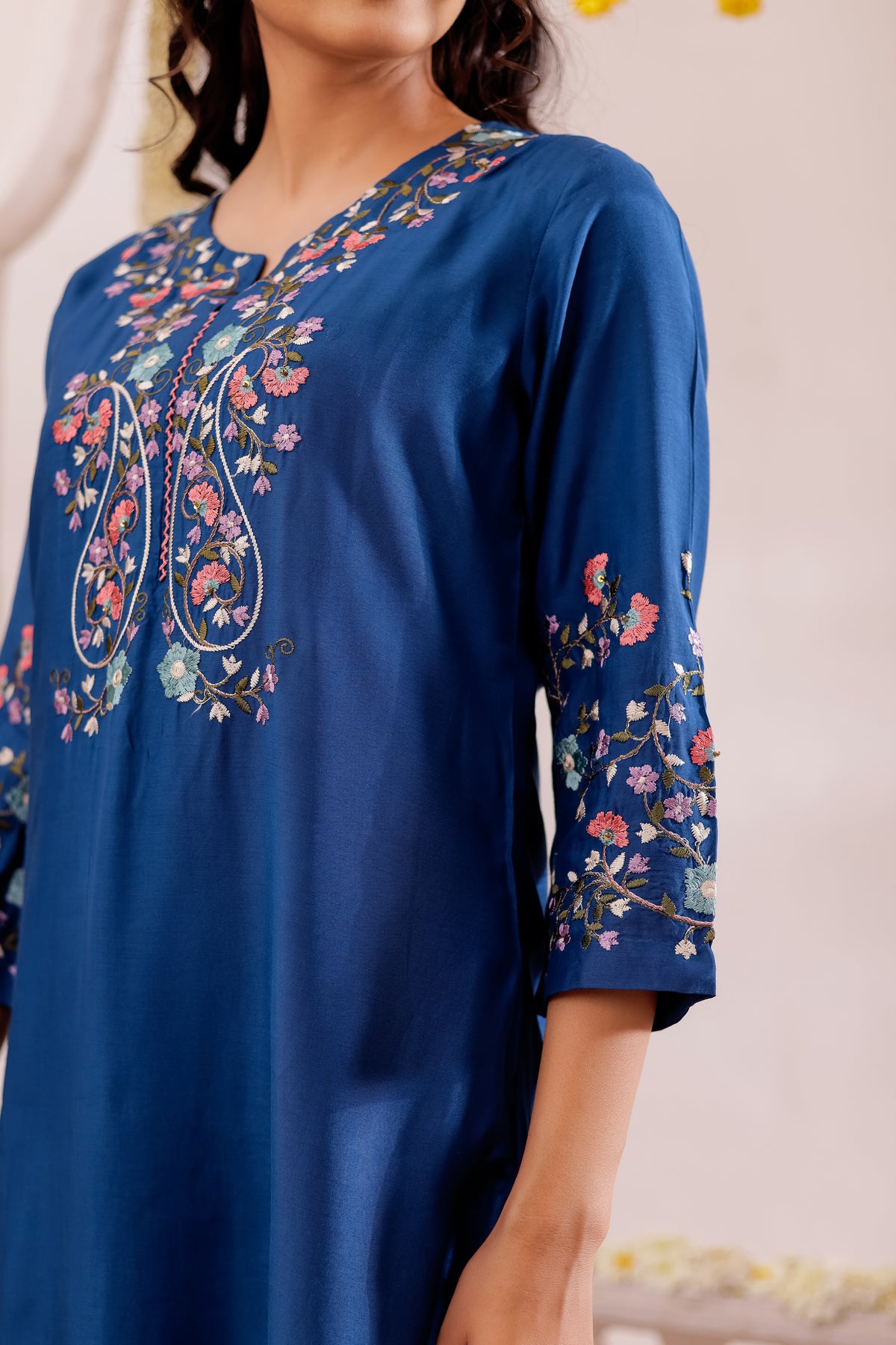 Muslin Silk 3PCS Kurta Pant Set with Embroidery