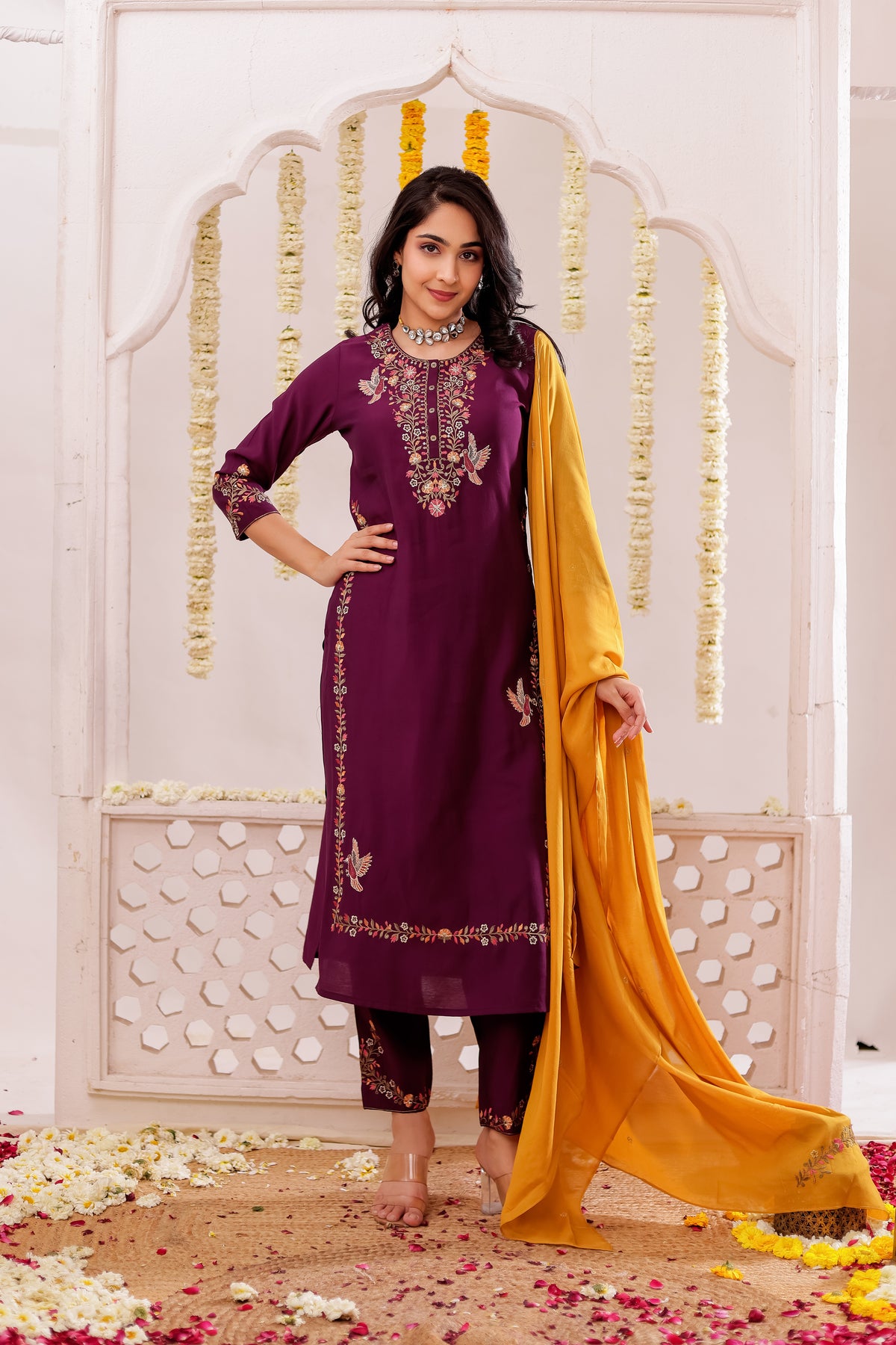 SILK BASE BEAUTIFUL EMBROIDERY 3PC KURTA SET WITH SEQUENCE DETAILS