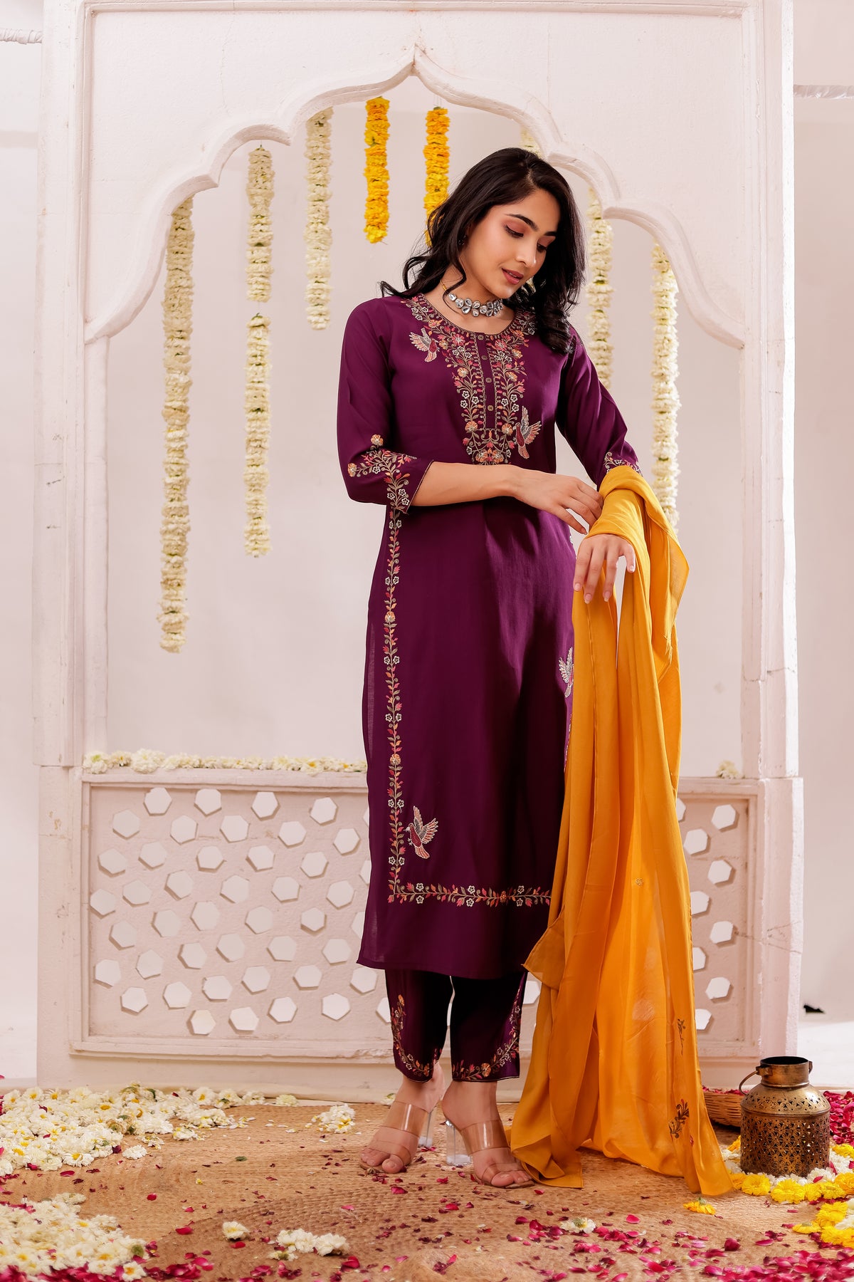 SILK BASE BEAUTIFUL EMBROIDERY 3PC KURTA SET WITH SEQUENCE DETAILS