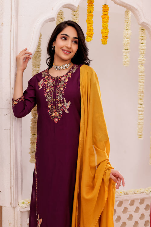 SILK BASE BEAUTIFUL EMBROIDERY 3PC KURTA SET WITH SEQUENCE DETAILS