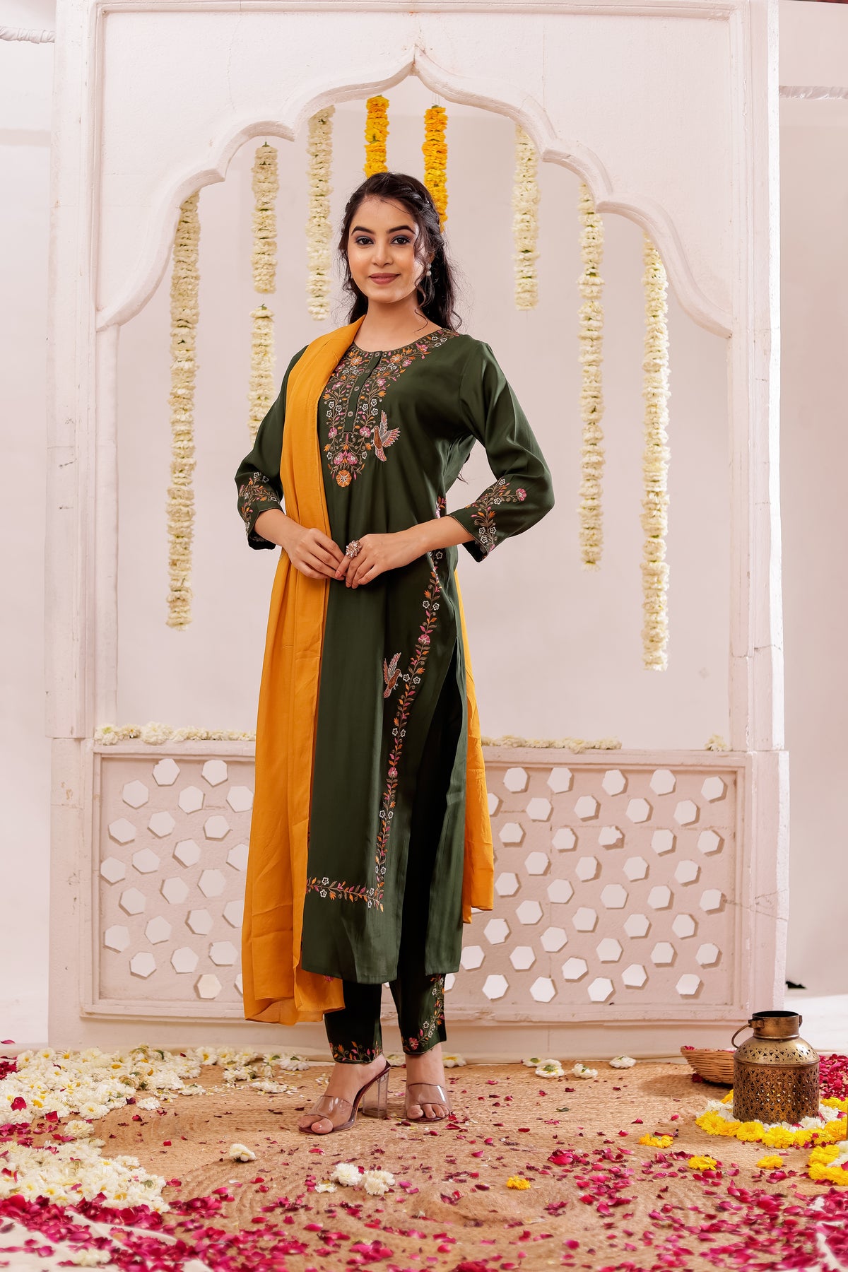 SILK BASE BEAUTIFUL EMBROIDERY 3PC KURTA SET WITH SEQUENCE DETAILS