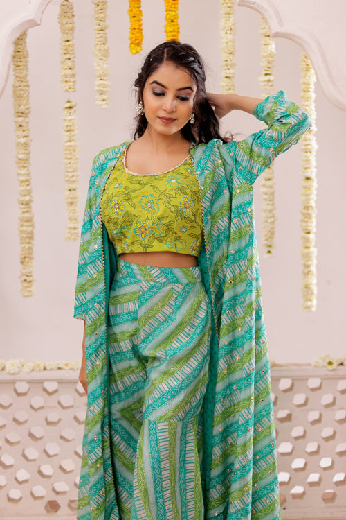 BANDEJH PRINT SHARARA WITH CAPE  3 PCS SET