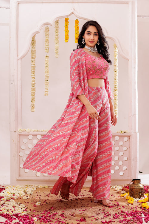 BANDEJH PRINT SHARARA WITH CAPE  3 PCS SET