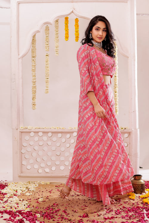 BANDEJH PRINT SHARARA WITH CAPE  3 PCS SET
