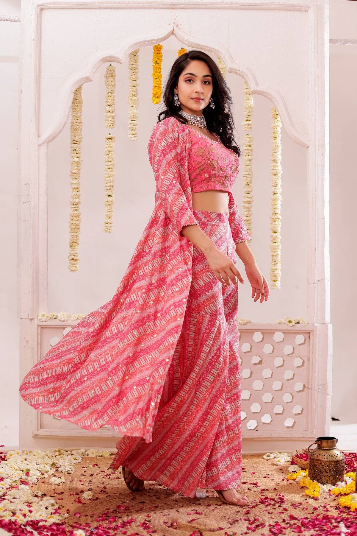 BANDEJH PRINT SHARARA WITH CAPE  3 PCS SET