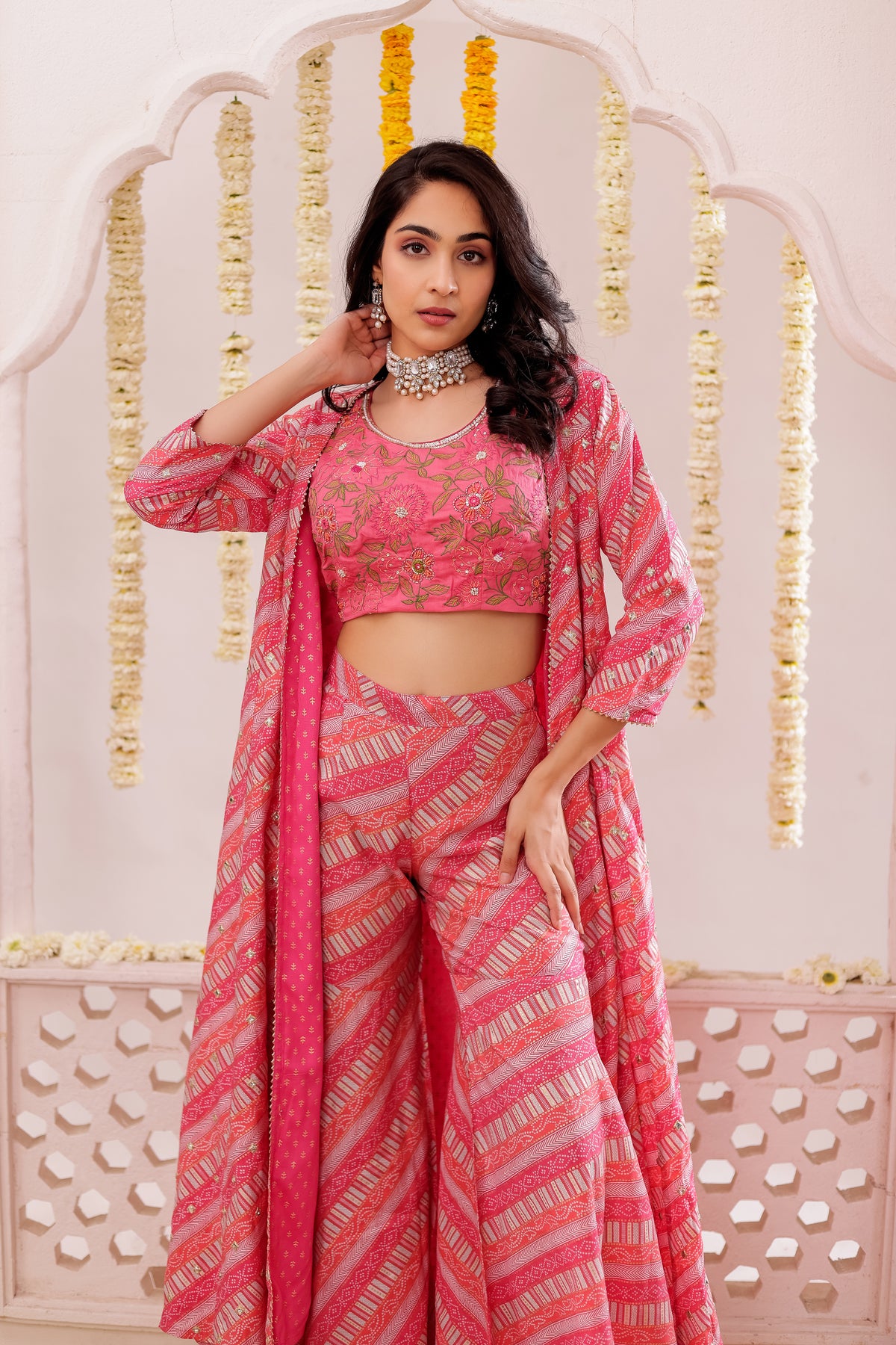 BANDEJH PRINT SHARARA WITH CAPE  3 PCS SET