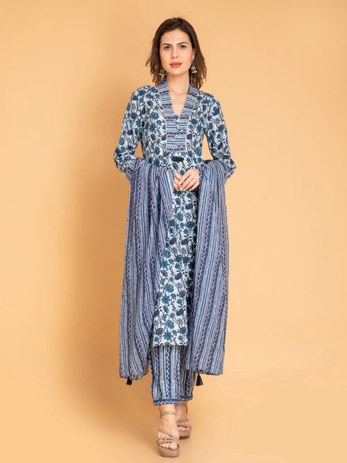 Handcrafted Cotton Dabu Print 3PC Kurta Set