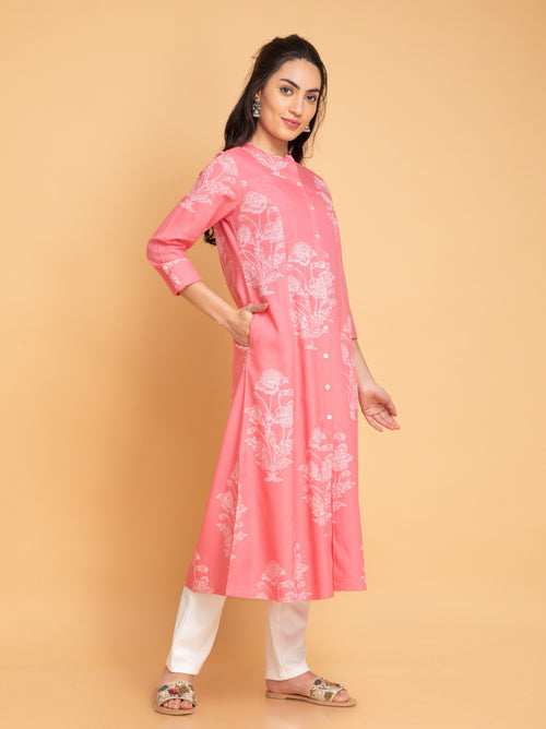 Long Printed A-Line Kurta