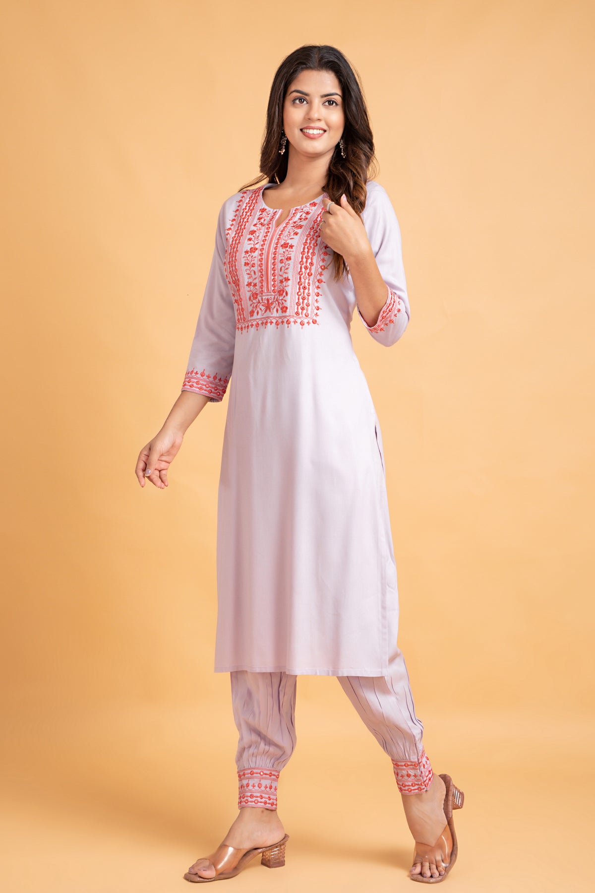 2 Pc Mirror Embroidery Kurta with Lantern Pant Set