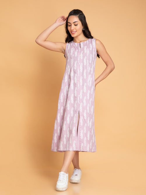 PRINTED KALIDAR LONG DRESS EMBELLISHED WITH BUTTON DETAILS