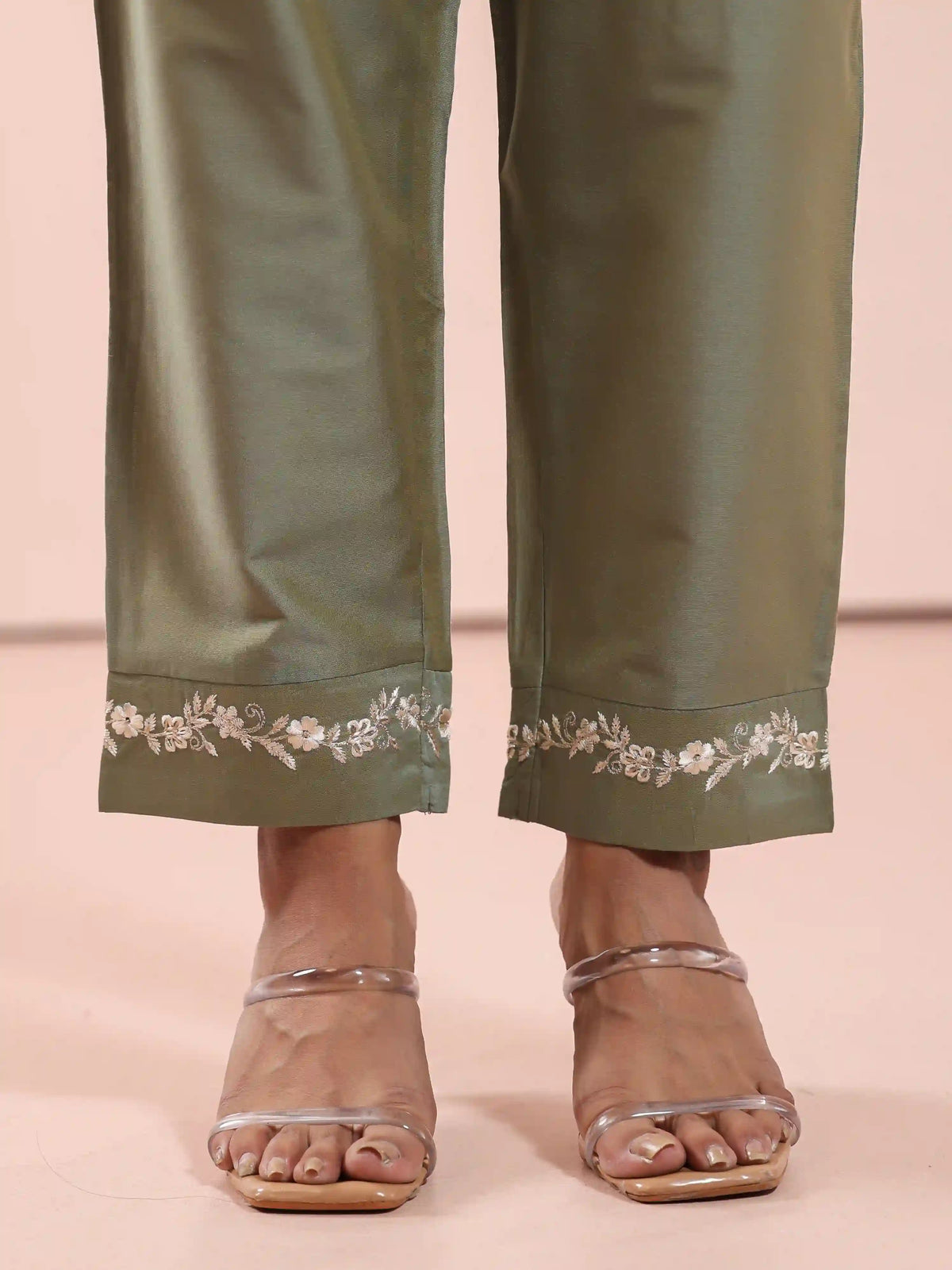 MIRROR EMBROIDERED 3PC FLAIRED KURTA SET PAIRED WITH CHIFON OMBREY DUPATTA