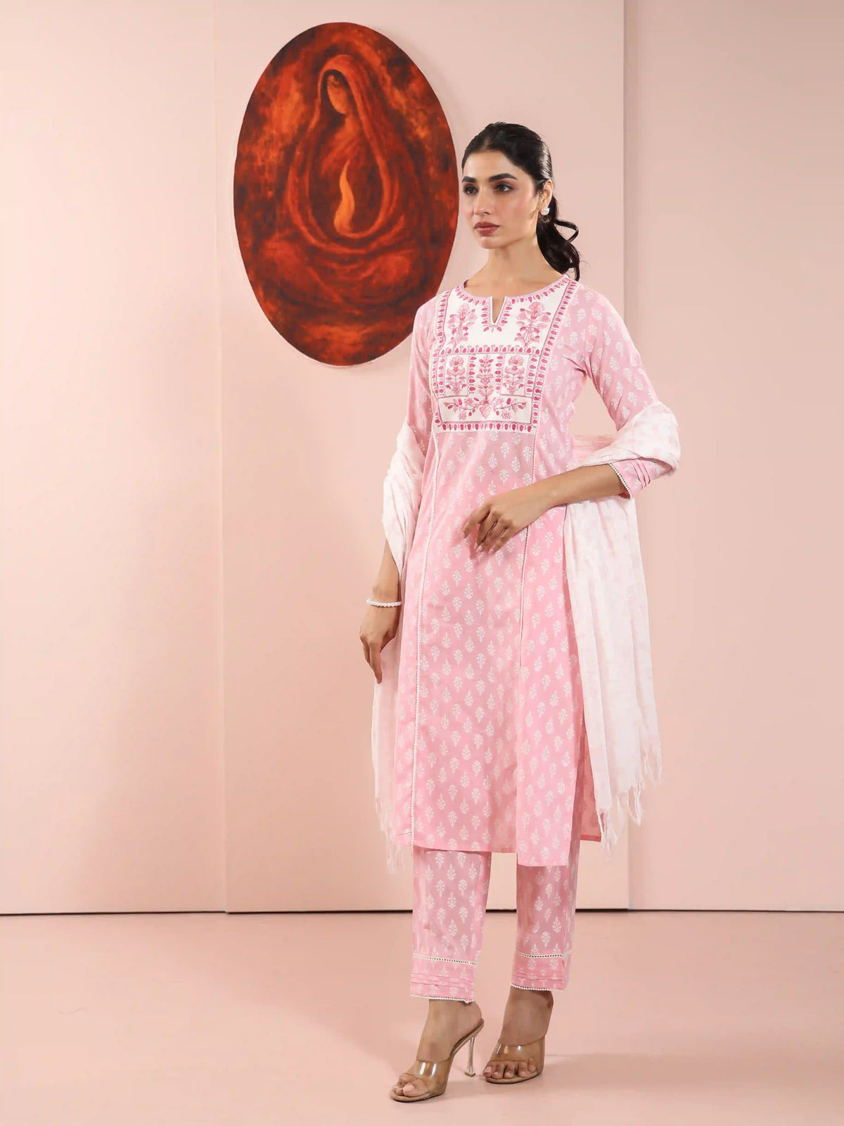 Women Pista Green embroidered-mul-cotton-kurta-set-with-dupatta