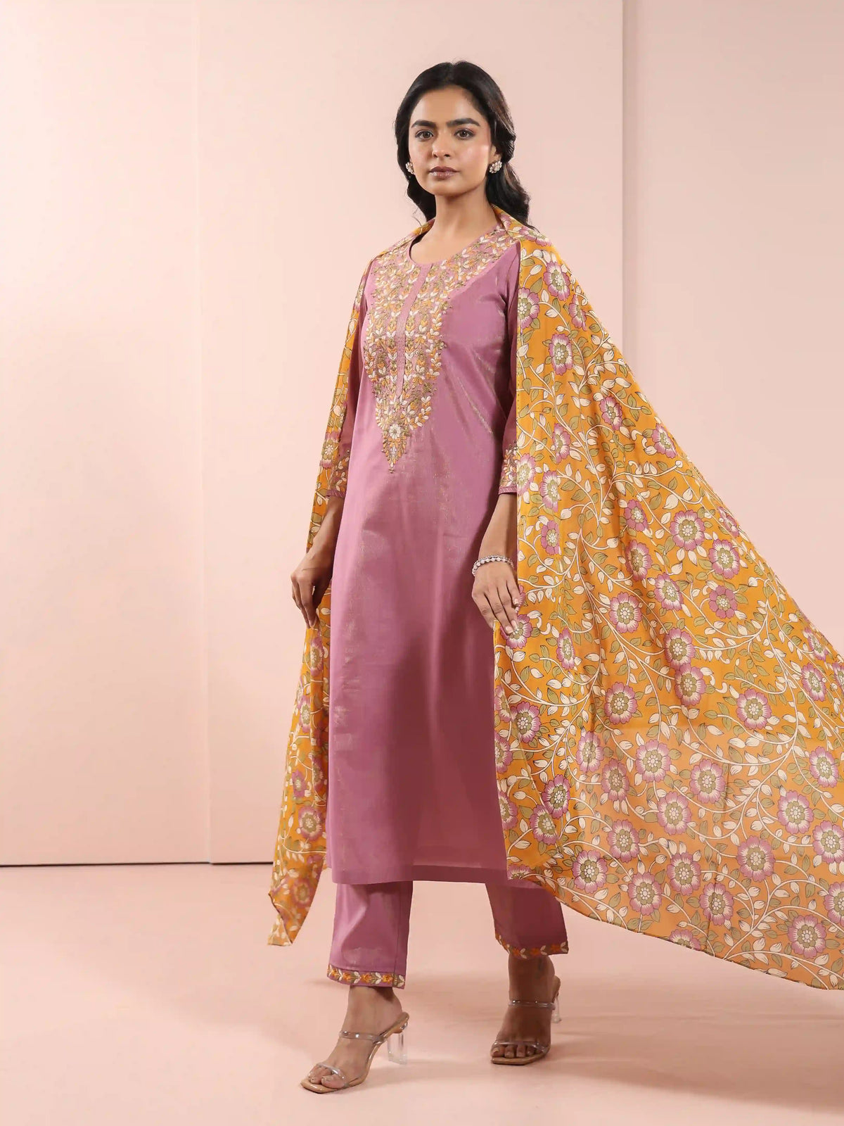 SHIMMER 3PC CHIKANKARI EMBROIDERY KURTA SET EMBELLISHED WITH ADDA WORK HIGHLIGHTS