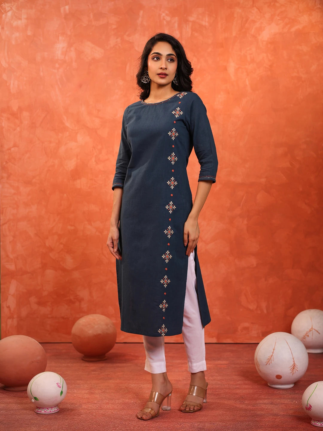 MIRROR HANDLOOK EMBROIDERED SINGLE KURTI EMBELLISHED WITH HANDCRAFT DETAILS