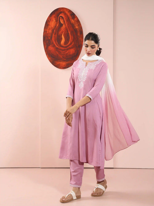 3PC KALIDAR KURTA SET DETAILED WITH EMBROIDERY