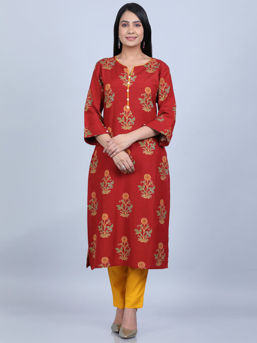 RAYON PRINTED STRAIGHT LONG KURTI