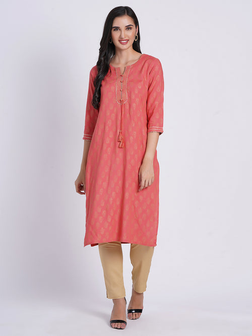 Gold Print Kurti with Dori Latkan