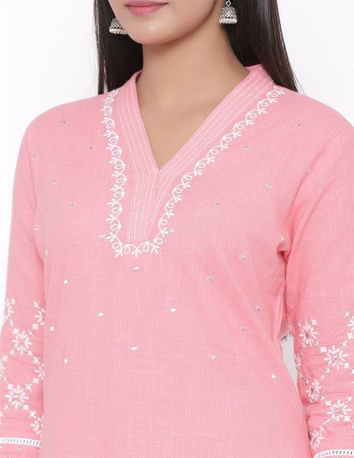 COTTON EMBROIDERED FLARED LONG KURTA