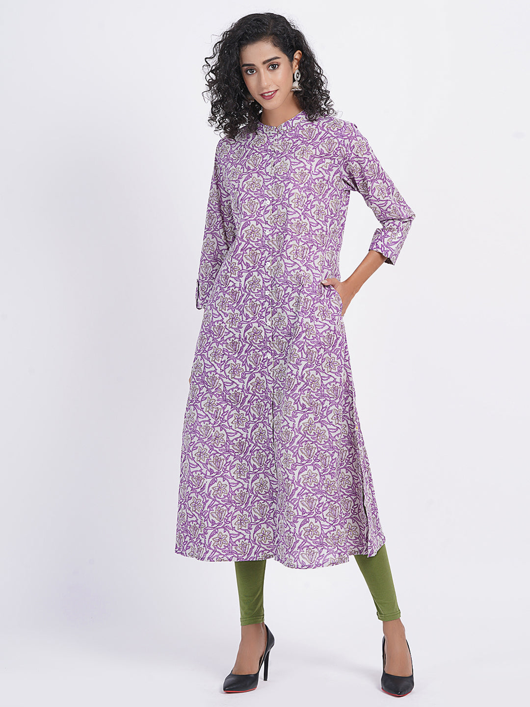 Printed A-Line Day Out Kurti with Button Details