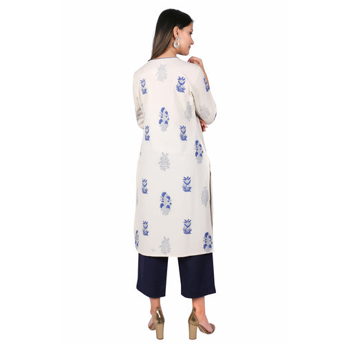 SUTI WOMEN COTTON LINEN HANDBLOCK PRINTED STRAIGHT KURTI