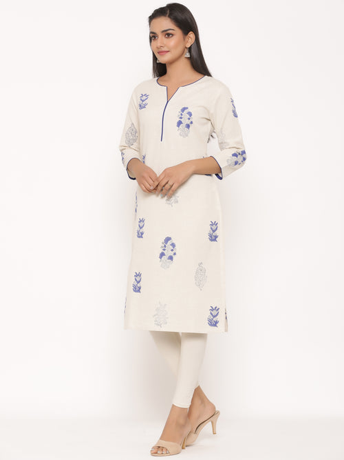 SUTI WOMEN COTTON LINEN HANDBLOCK PRINTED STRAIGHT KURTI