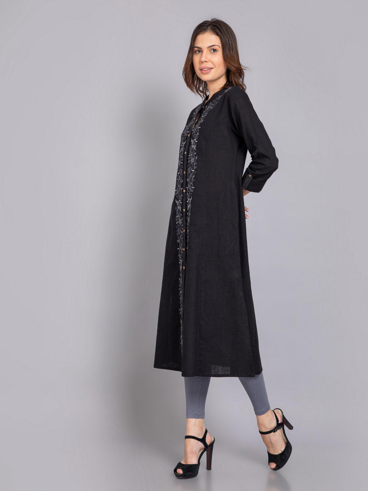 P-Line Placket Embroidered Long Kurti