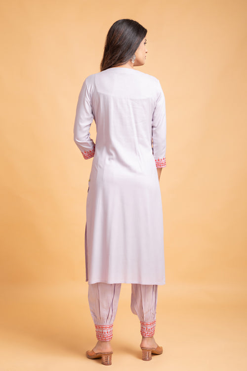 2 Pc Mirror Embroidery Kurta with Lantern Pant Set