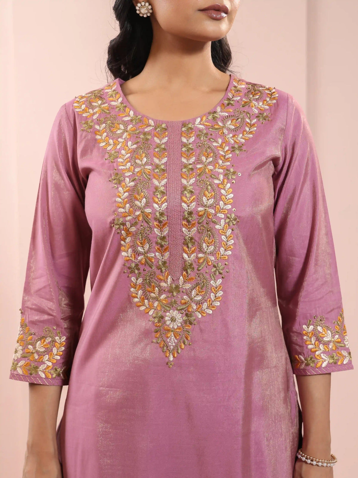 SHIMMER 3PC CHIKANKARI EMBROIDERY KURTA SET EMBELLISHED WITH ADDA WORK HIGHLIGHTS