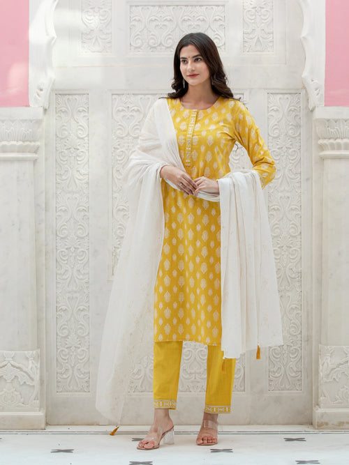 KHADI PRINTED 3 PCS KURTA SET