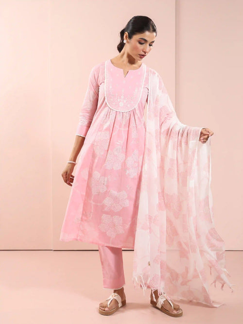 MUL COTTON KHADI FOIL PRINTED 3PC KURTA SET