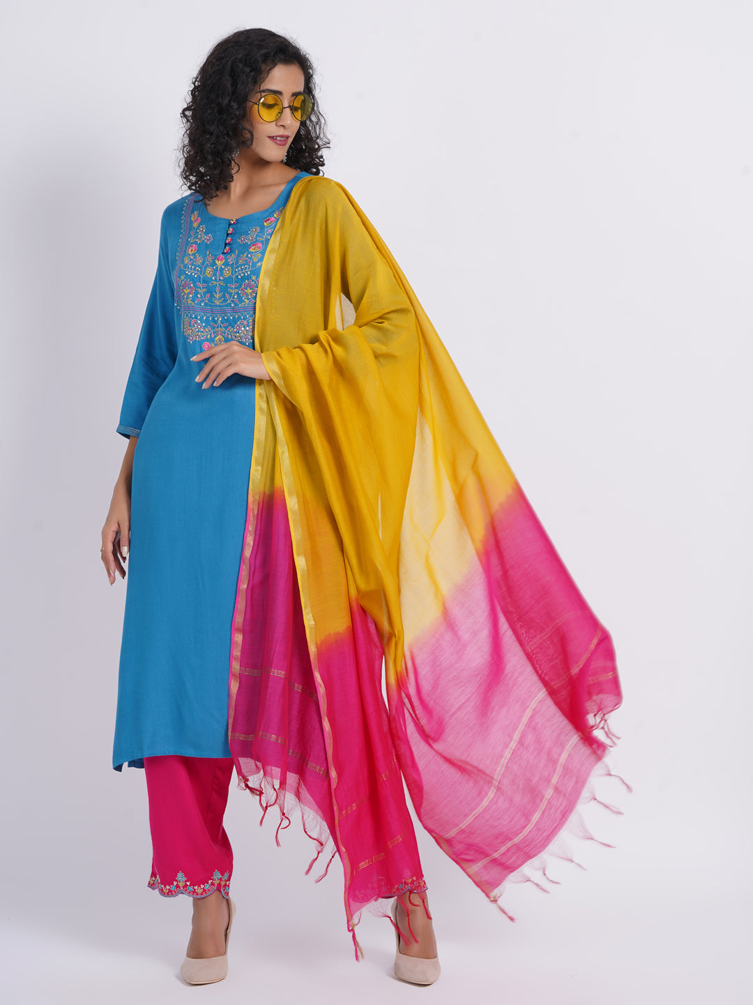 3PCS.KURTA EMBELLISHED WITH BEAUTIFUL EMB.PAIRED WITH OMBREY DUPATTA